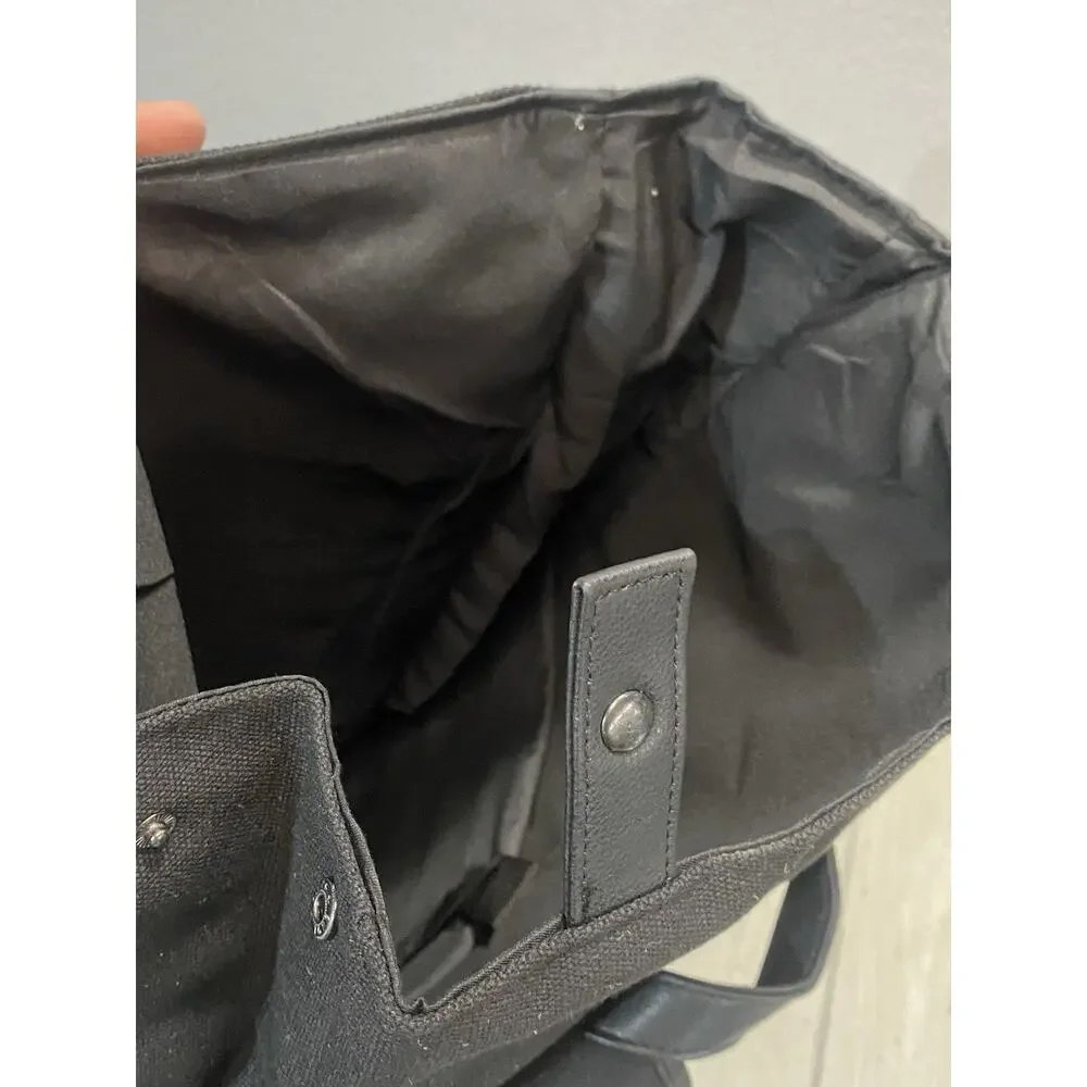 Mercedes Benz Black Canvas Backpack Laptop Bag Leather Bottom Side Drink Pockets